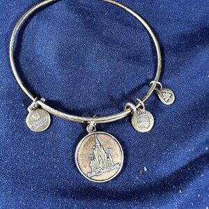 Disney Alex & Ani Gold-Tone Adjustable Bangle Bracelet With Castle Charm & Engra